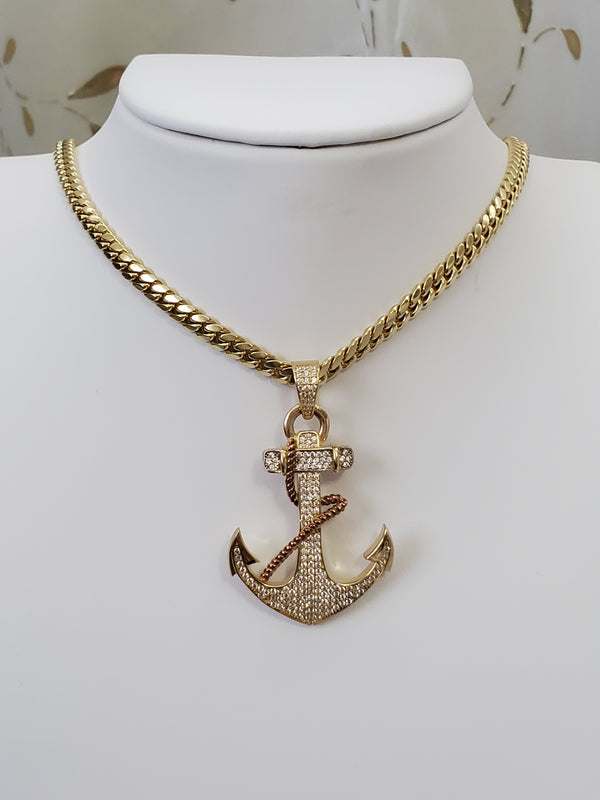 Cuban link chain with pendant gold 10k